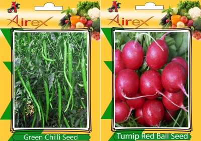 Airex Green Chilli and Turnip Red Ball Vegetables Seeds (Pack Of 20 Seeds * 2 Per Packet) Seed(20 per packet)