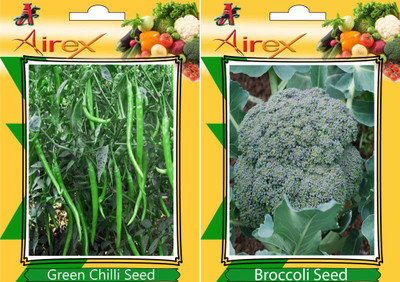 Airex Green Chilli and Broccoli Vegetables Seeds (Pack Of 15 Seeds * 2 Per Packet) Seed(15 per packet)