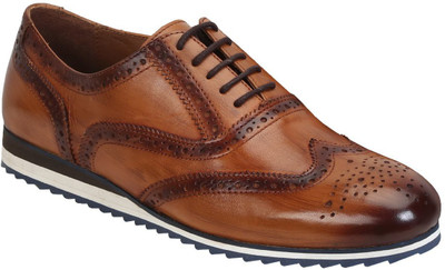 

BRUNE Tan dual tone leather brogue sneaker shoe Lace Up For Men(Tan