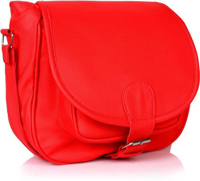 

MK PURSE Girls Casual Red Leatherette Sling Bag