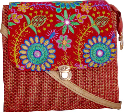 

styles creation Women Casual Red Jute, Polyester Sling Bag