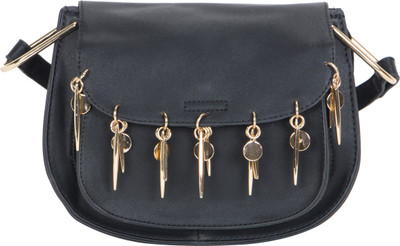 

HideMate Girls Casual Black PU Sling Bag