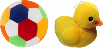 

Shopfloor.XYZ FOOTBALL AND Soft Toy Combo Of DUCK Stuffed Plush For Kids/ Birthday Gift for (Combo of Two) - 24 cm(Multicolor)