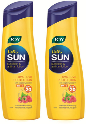 

Joy Hello Sun Sunblock & Anti-Tan Lotion SPF 20 (Pack of 2 X 300 ml) - SPF 20 PA++(600 ml)