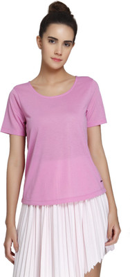 VERO MODA Solid Women Round Neck Pink T-Shirt
