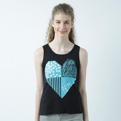 HUETRAP Casual Sleeveless Printed Women Black Top