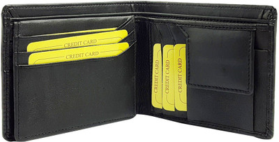 AZOON WORLD Men Black Genuine Leather Wallet(11 Card Slots)