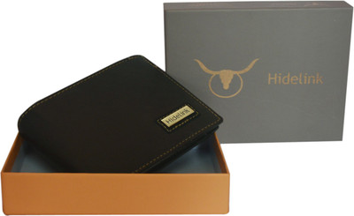 Hidelink Men Black Genuine Leather Wallet(6 Card Slots)