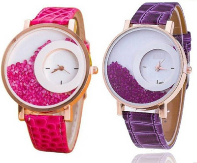 

Freny Exim latest collection fancy and attractive purple and pink colour movable diamond beads in dial watches for women FE_MX_16 Watch - For Girls