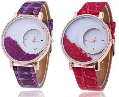 

Freny Exim latest collection fancy and attractive purple and red colour movable diamond beads in dial watches for women FE_MX_17 Watch - For Girls