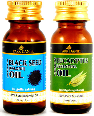 

Park Daniel Premium Black Seed (Kalonji)Oil and Eucalyptus essential oil combo pack of 2 bottles of 30 ml(60 ml)(60 ml)