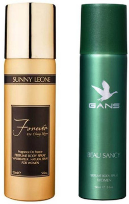 

Sunny Leone Forever Perfume Body Spray & GANS Beau Sancy Perfume Body Spray For Women Combo (150ml + 150ml) Body Spray - For Women(150 ml, Pack of 2)