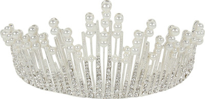 

Muchmore Beautiful Silver Tone Crown With Pearl Stone Hair Jewellery Hair Clip(White)