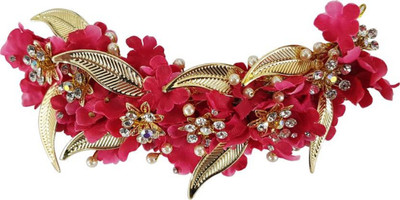 

Fully Wedding Hair Accessories Flowers For Bun Making Hair Gajra Hair Accessory Set(Pink, Gold)