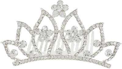 

Muchmore Lovely Silver Tone Floral Shape Crown With Crystal Stone Hair Jewellery Hair Clip(White)