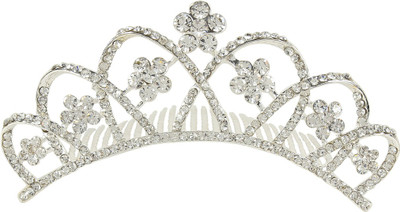 

Muchmore Floral Shape Silver Plated Crown With Crystal Stone Hair Jewellery Hair Clip(White)