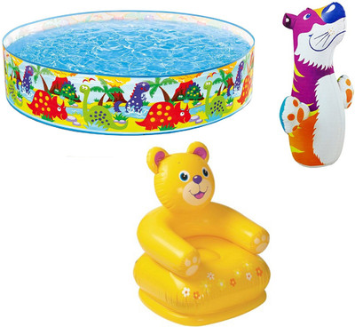 

DINAARKAN COMBO OF 4 FEET BATH TUB AND 2.5 FEET INFLATABLE TEDDY CHAIR AND 3 FEET INFLATABLE HIT ME TIGER Inflatable Pool(Multicolor)