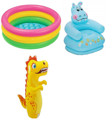 

DINAARKAN COMBO OF 2 FEET BATH TUB AND 2.5 FEET INFLATABLE HIPPO CHAIR AND 3 FEET INFLATABLE HIT ME DRAGON Inflatable Pool(Multicolor)