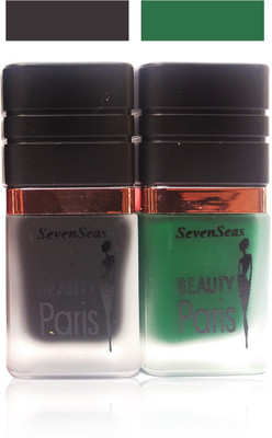 

seven seas beauty paris matte 2 pc nail polish black green 20ml black, green(Pack of 2)