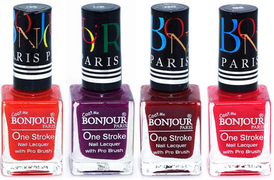 

Bonjour Paris Ultra-long-wear formula High Shine Nail Polish 01 Red, Plum, Dark Red, Pink(Pack of 4)