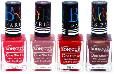 

Bonjour Paris Ultra-long-wear formula High Shine Nail Polish 97 Pink, Mauve, Red, Coffee(Pack of 4)