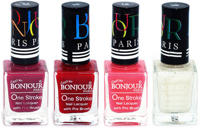 

Bonjour Paris Ultra-long-wear formula High Shine Nail Polish 188 Mauve, Red, Light Pink, White(Pack of 4)