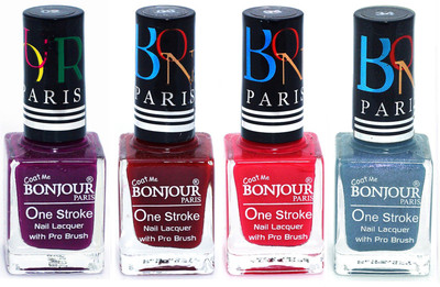 

Bonjour Paris Ultra-long-wear formula High Shine Nail Polish 49 Plum, Dark Red, Pink, Sky Blue(Pack of 4)