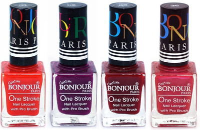 

Bonjour Paris Ultra-long-wear formula High Shine Nail Polish 18 Red, Plum, Dark Red, Maroon(Pack of 4)