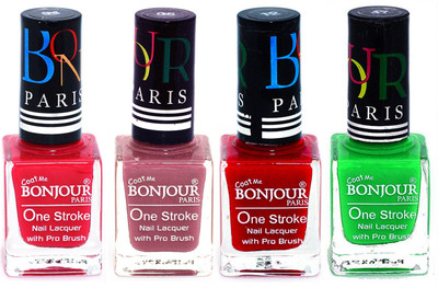 

Bonjour Paris Ultra-long-wear formula High Shine Nail Polish 105 Pink, Mauve, Red, Neon Green(Pack of 4)