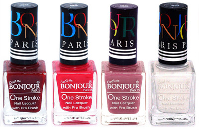

Bonjour Paris Ultra-long-wear formula High Shine Nail Polish 63 Dark Red, Pink, Mauve, White(Pack of 4)