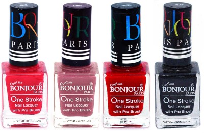 

Bonjour Paris Ultra-long-wear formula High Shine Nail Polish 87 Pink, Mauve, Red, Black(Pack of 4)