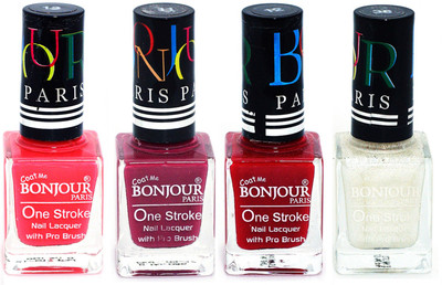 

Bonjour Paris Ultra-long-wear formula High Shine Nail Polish 167 Pink, Mauve, Red, White(Pack of 4)