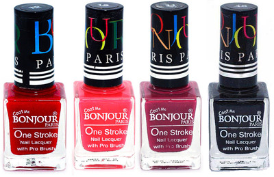 

Bonjour Paris Ultra-long-wear formula High Shine Nail Polish 134 Red, Pink, Mauve, Black(Pack of 4)
