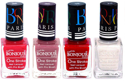 

Bonjour Paris Ultra-long-wear formula High Shine Nail Polish 88 Pink, Mauve, Red, White(Pack of 4)