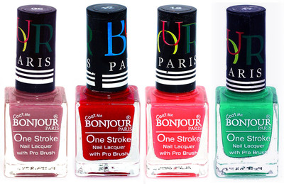 

Bonjour Paris Ultra-long-wear formula High Shine Nail Polish 126 Mauve, Red, Pink, Green(Pack of 4)