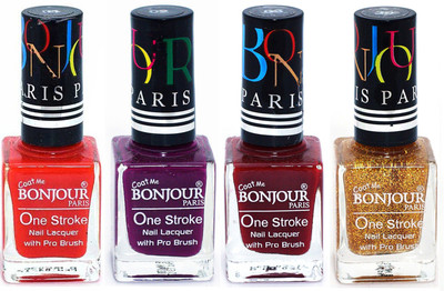 

Bonjour Paris Ultra-long-wear formula High Shine Nail Polish 21 Red, Plum, Dark Red, Golden(Pack of 4)