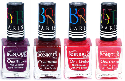 

Bonjour Paris Ultra-long-wear formula High Shine Nail Polish 34 Plum, Dark Red, Pink, Light Pink(Pack of 4)