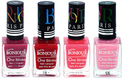 

Bonjour Paris Ultra-long-wear formula High Shine Nail Polish 185 Mauve, Red, Light Pink, Babby Pink(Pack of 4)