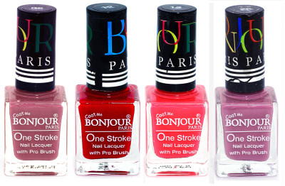 

Bonjour Paris Ultra-long-wear formula High Shine Nail Polish 117 Mauve, Red, Pink, Light Purple(Pack of 4)