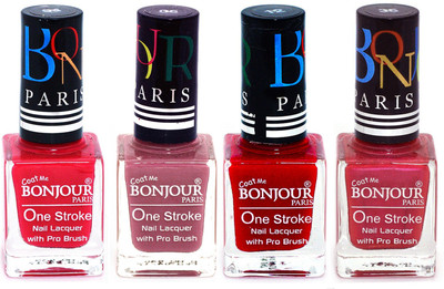 

Bonjour Paris Ultra-long-wear formula High Shine Nail Polish 96 Pink, Mauve, Red, Maroon(Pack of 4)