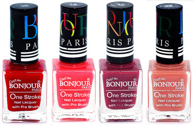 

Bonjour Paris Ultra-long-wear formula High Shine Nail Polish 138 Red, Pink, Mauve, Nude(Pack of 4)