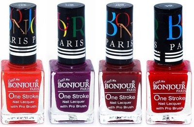 

Bonjour Paris Ultra-long-wear formula High Shine Nail Polish 03 Red, Plum, Dark Red, Red(Pack of 4)