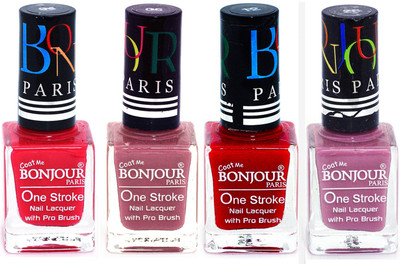 

Bonjour Paris Ultra-long-wear formula High Shine Nail Polish 93 Pink, Mauve, Red, Light Purple(Pack of 4)