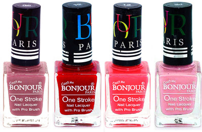 

Bonjour Paris Ultra-long-wear formula High Shine Nail Polish 119 Mauve, Red, Pink, Babby Pink(Pack of 4)
