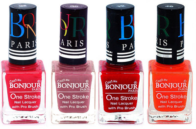 

Bonjour Paris Ultra-long-wear formula High Shine Nail Polish 104 Pink, Mauve, Red, Neon Orange(Pack of 4)