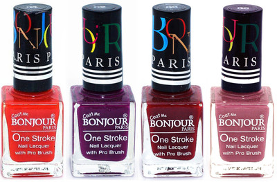 

Bonjour Paris Ultra-long-wear formula High Shine Nail Polish 02 Red, Plum, Dark Red, Mauve(Pack of 4)