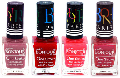 

Bonjour Paris Ultra-long-wear formula High Shine Nail Polish 120 Mauve, Red, Pink, Maroon(Pack of 4)