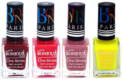 

Bonjour Paris Ultra-long-wear formula High Shine Nail Polish 81 Dark Red, Pink, Mauve, Yellow(Pack of 4)