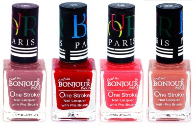 

Bonjour Paris Ultra-long-wear formula High Shine Nail Polish 115 Mauve, Red, Pink, Nude(Pack of 4)