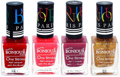 

Bonjour Paris Ultra-long-wear formula High Shine Nail Polish 146 Red, Pink, Mauve, Golden(Pack of 4)